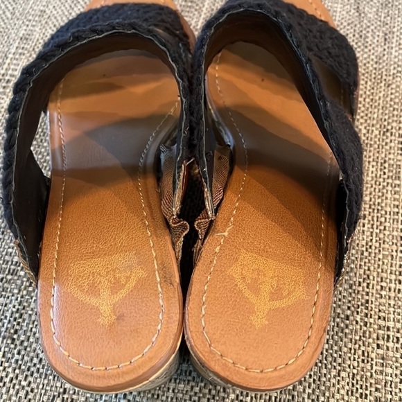 CROWN VINTAGE DOUBLE TROUBLE WEDGE SANDAL SHOES size 8.5 EUC wedges black brown - Picture 3 of 13